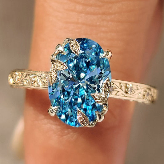 Nature Inspired-2.0 CT Blue Oval Lab Grown Diamond Engagement Ring