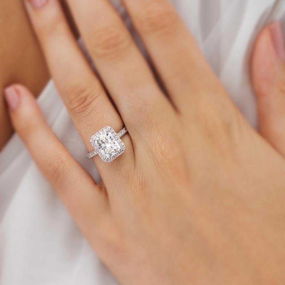 1.20 CT Radiant Cut Lab-Grown Diamond Halo & Pave Engagement Ring