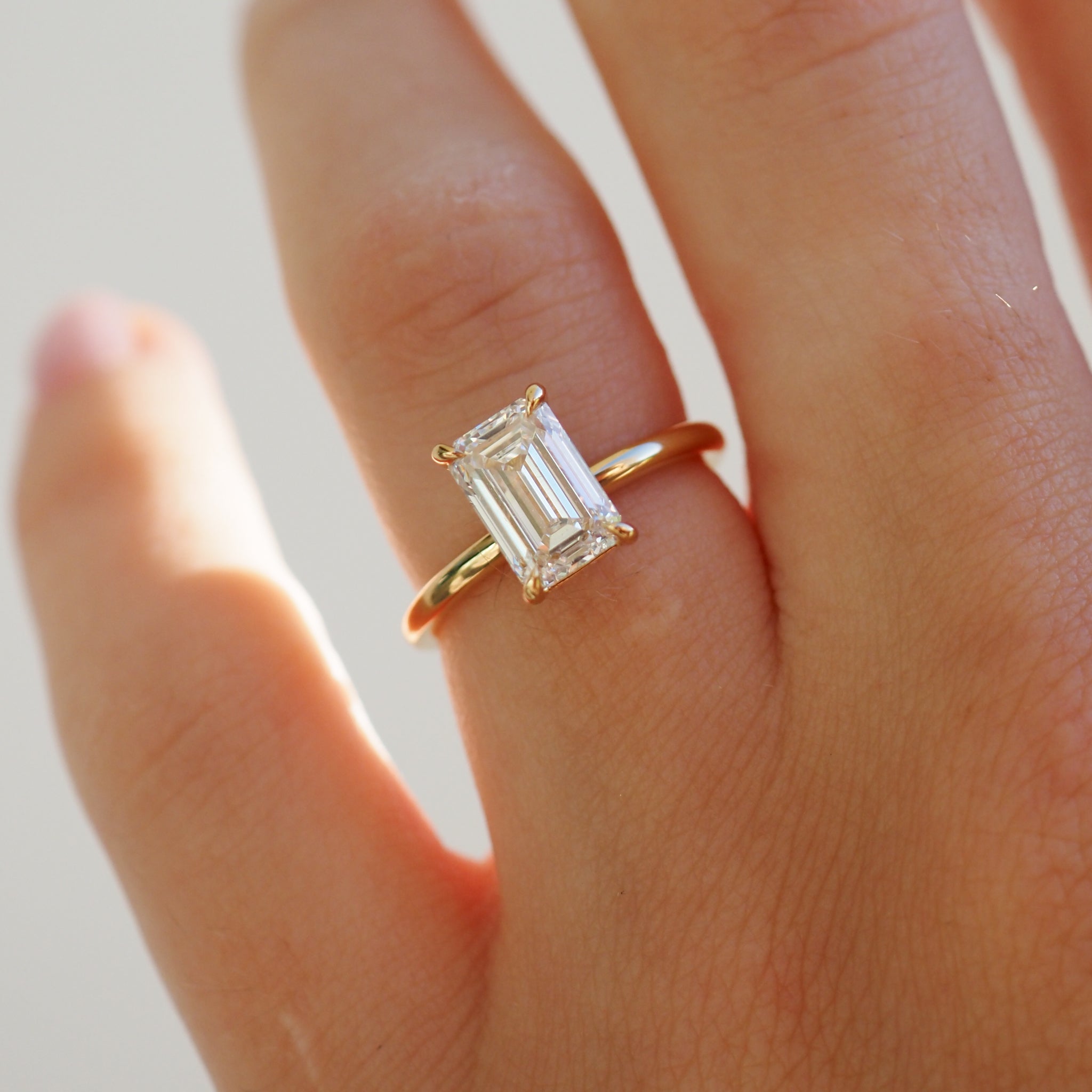 2.0 CT Emerald Cut Lab Grown Diamond Engagement Ring in Gold