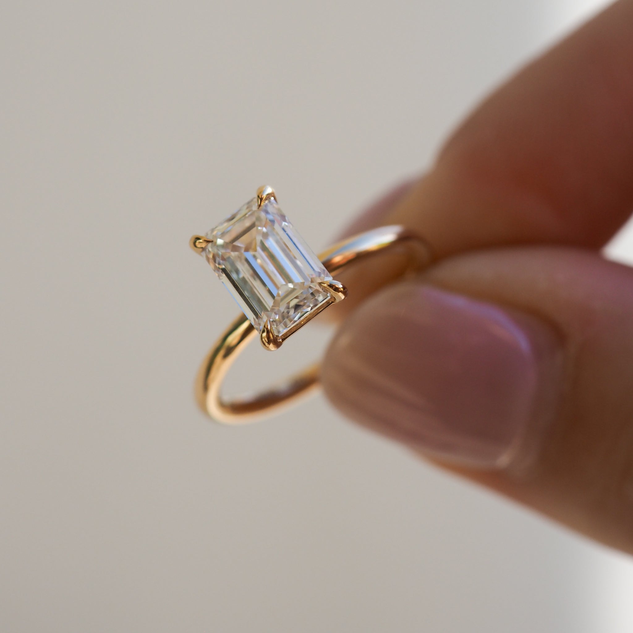 2.0 CT Emerald Cut Lab Grown Diamond Engagement Ring in Gold