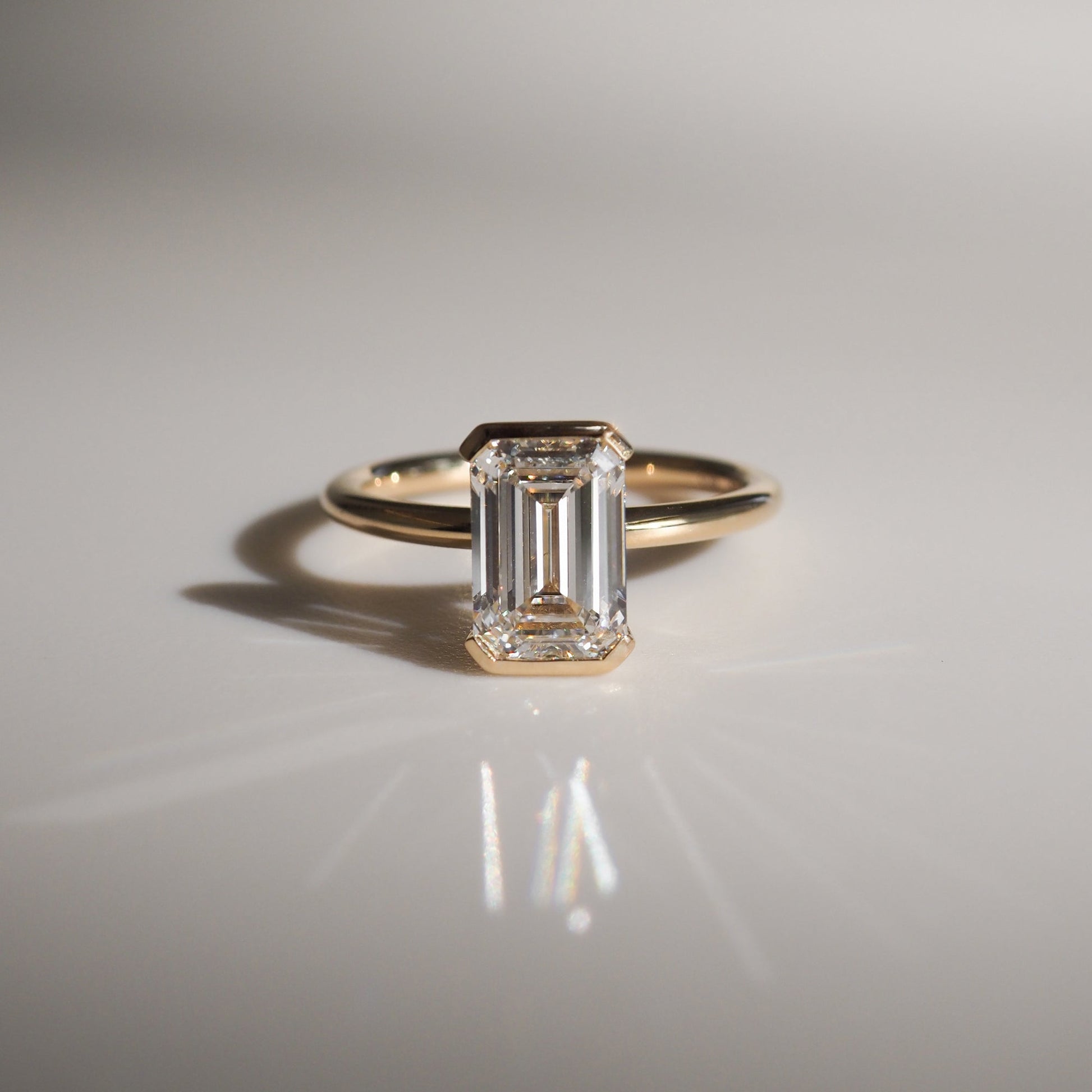 2.0 CT Emerald Lab Grown Diamond Half Bezel Elegance Ring 5