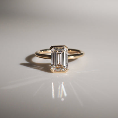 2.0 CT Emerald Lab Grown Diamond Half Bezel Elegance Ring 5