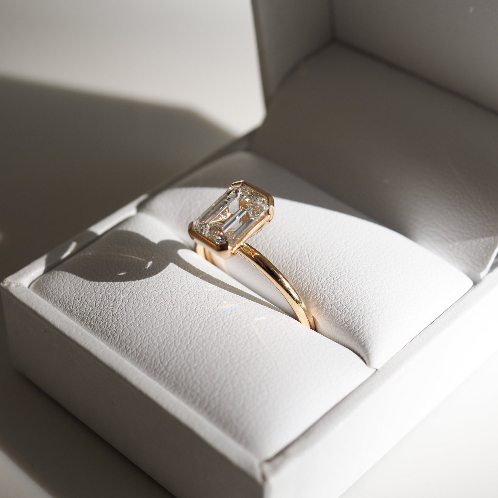 2.0 CT Emerald Lab Grown Diamond Half Bezel Elegance Ring 4