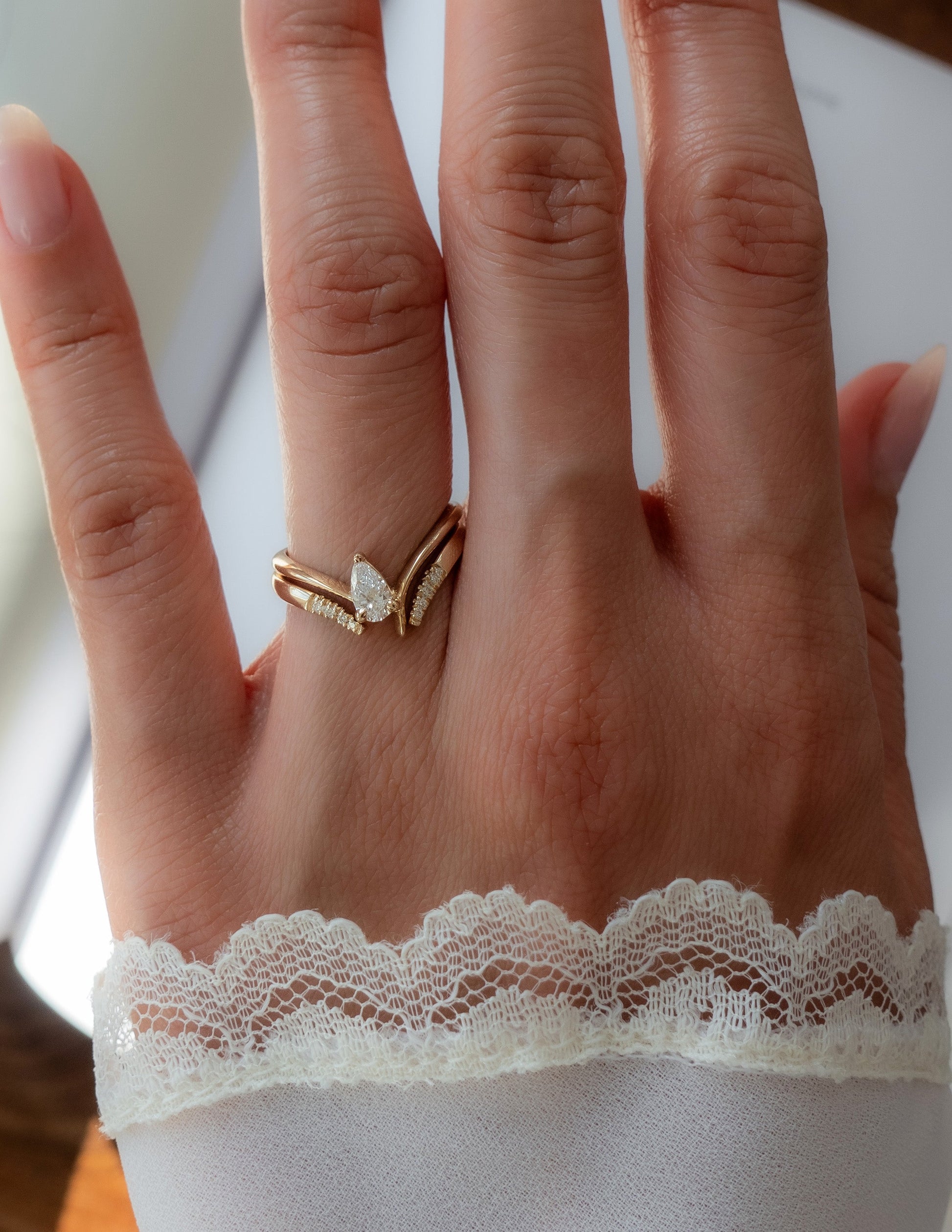 Solitaire Asymmetrical Band-Pear Lab Grown Diamond Engagement Ring