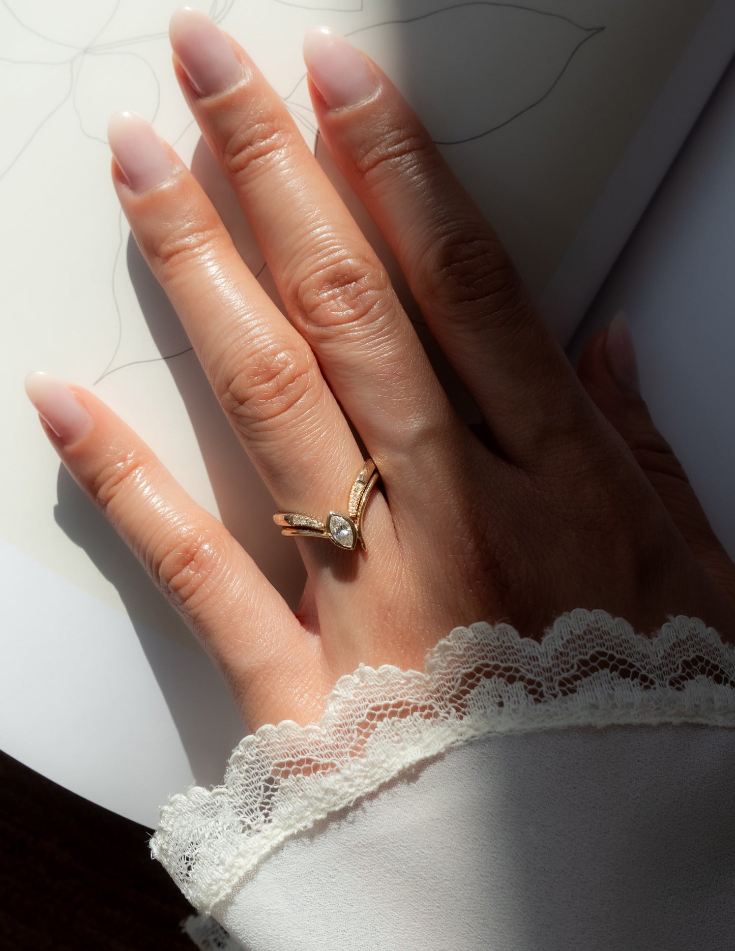 Solitaire Bezel Asymmetrical Band-Marquise Lab Grown Diamond Engagement Ring