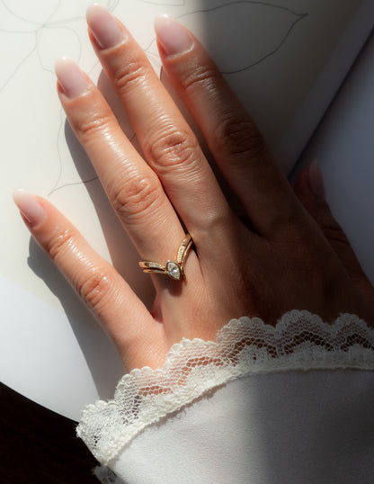 Solitaire Bezel Asymmetrical Band-Marquise Lab Grown Diamond Engagement Ring