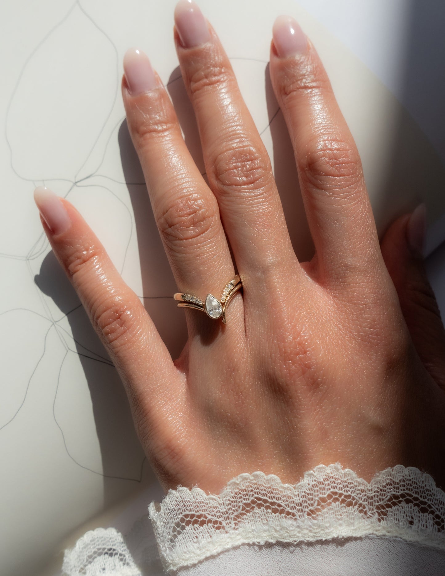 Solitaire Bezel Asymmetrical Band-Pear Lab Grown Diamond Engagement Ring