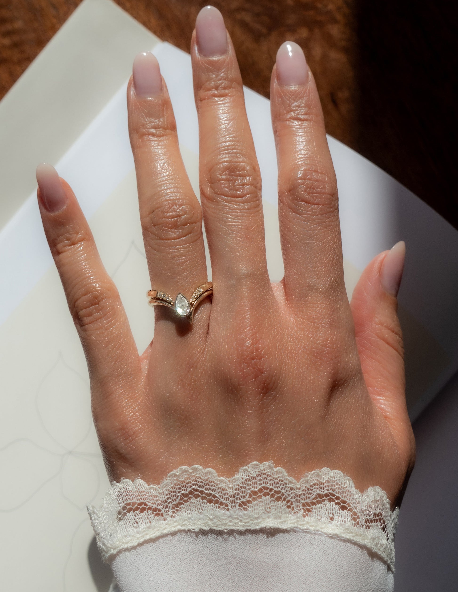 Solitaire Bezel Asymmetrical Band-Pear Lab Grown Diamond Engagement Ring