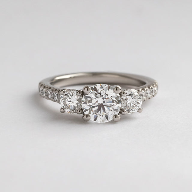 Three Stone & Pave-Round Lab Grown Diamond Engagement Ring