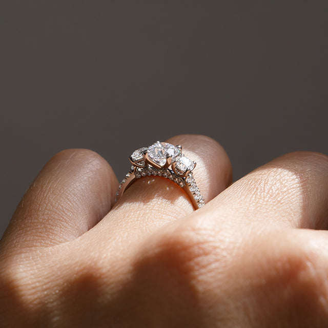 Three Stone & Pave-Round Lab Grown Diamond Engagement Ring