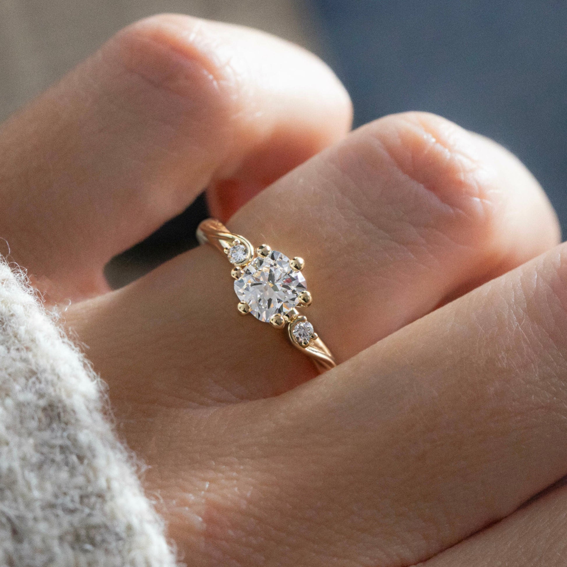 Three Stone Dainty Style-Cushion Lab Grown Diamond Engagement Ring