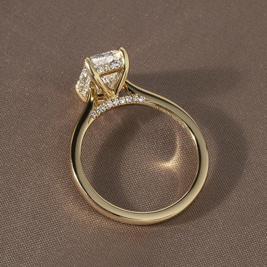 Hidden Halo-Emerald Lab Grown Diamond Engagement Ring