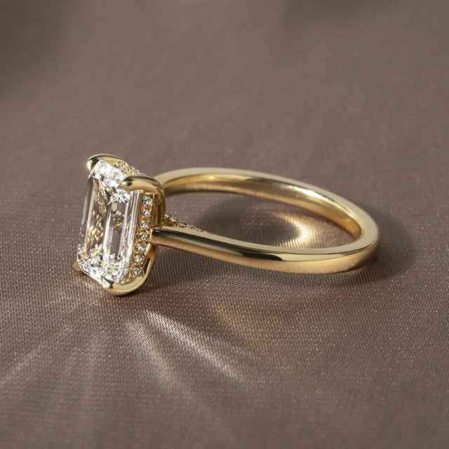 Hidden Halo-Emerald Lab Grown Diamond Engagement Ring