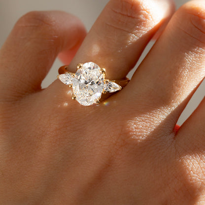 Three Stone-Oval Cut Lab Grown Diamond Engagement Ring