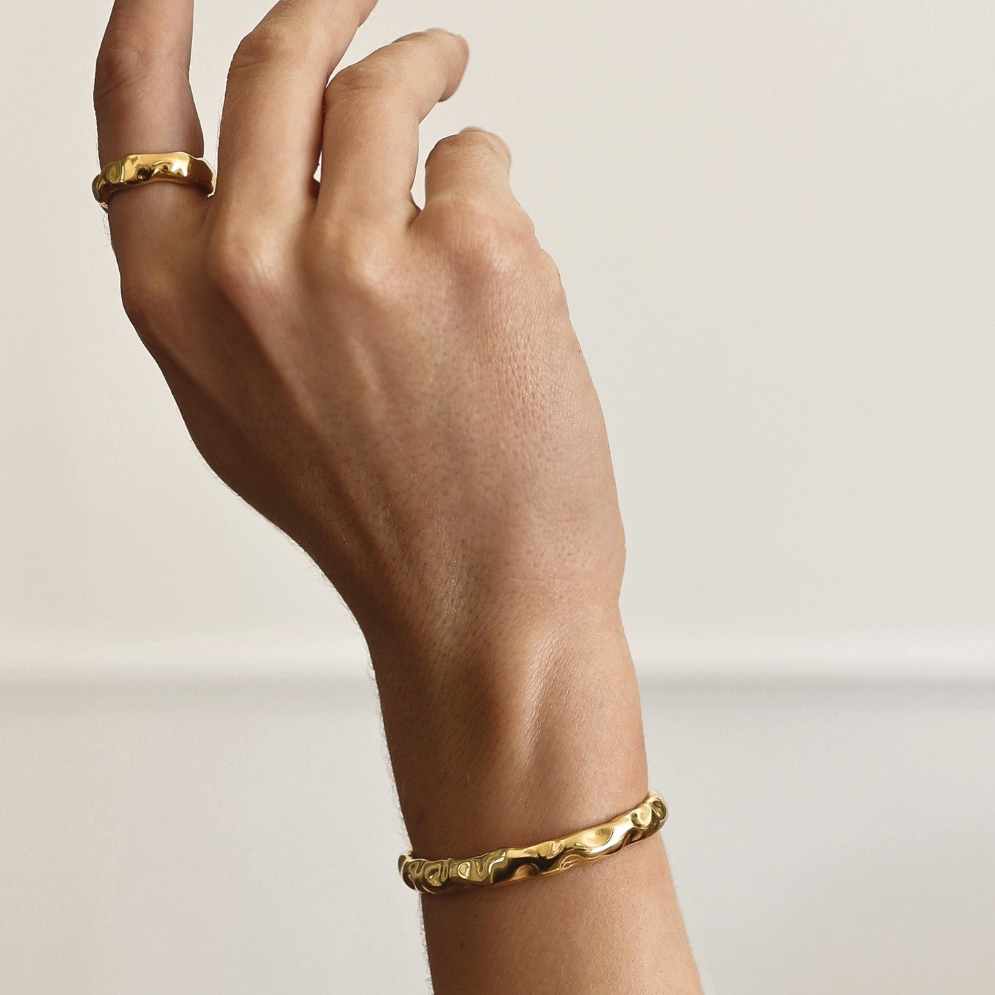 Golden Elegance: Textured Open Cuff Bracelet 3