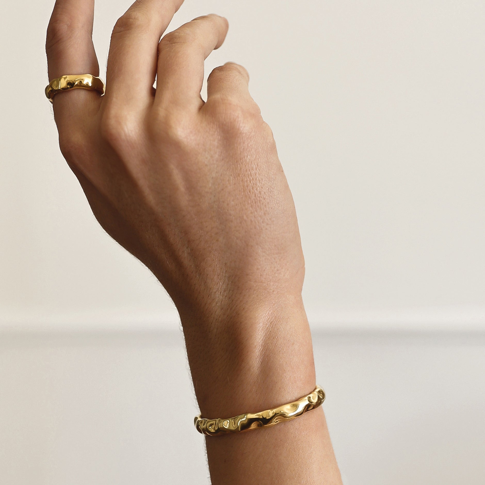 Golden Elegance: Textured Open Cuff Bracelet 3