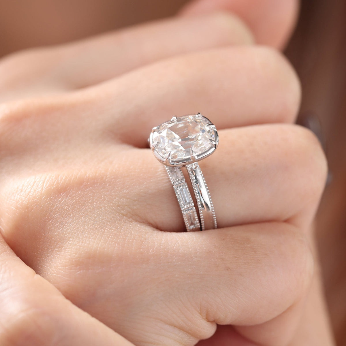 Solitaire Cathedral- 1.8 CT Cushion Lab Grown Diamond Wedding Band