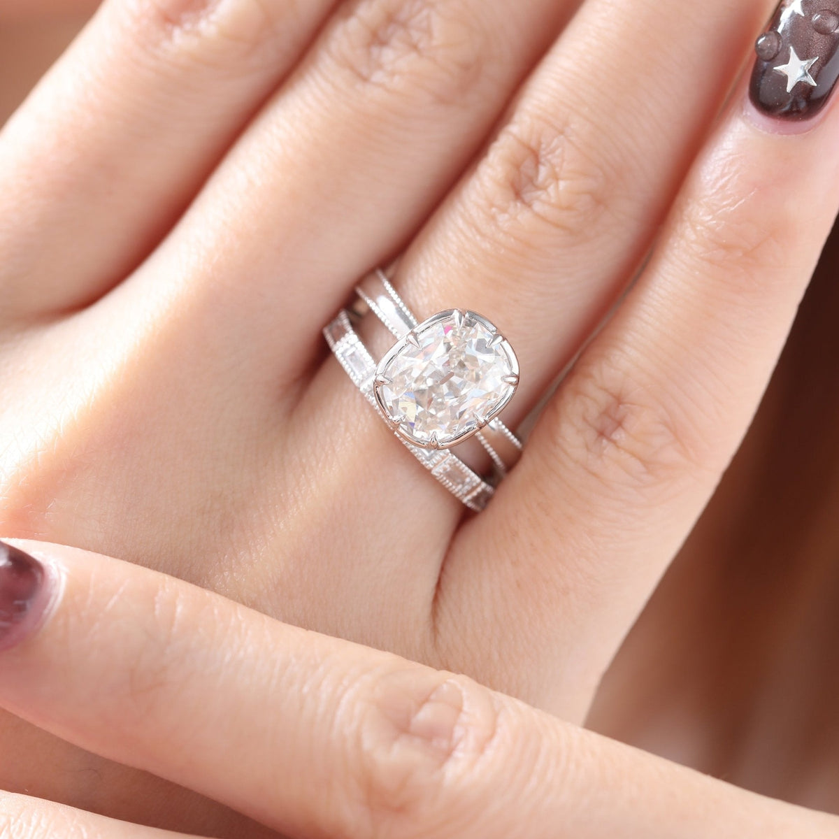 Solitaire Cathedral- 1.8 CT Cushion Lab Grown Diamond Wedding Band