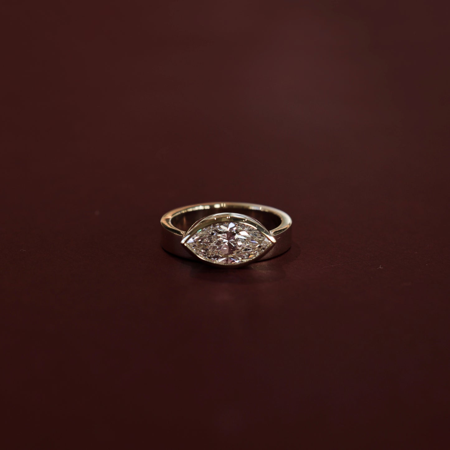 East West Solitaire Bezel- 2.0 CT Marquise Moissanite Engagement Ring