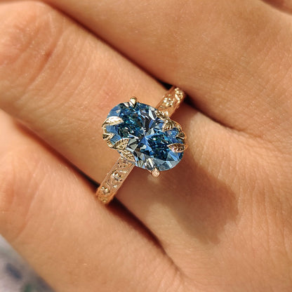 Nature Inspired-2.0 CT Blue Oval Lab Grown Diamond Engagement Ring