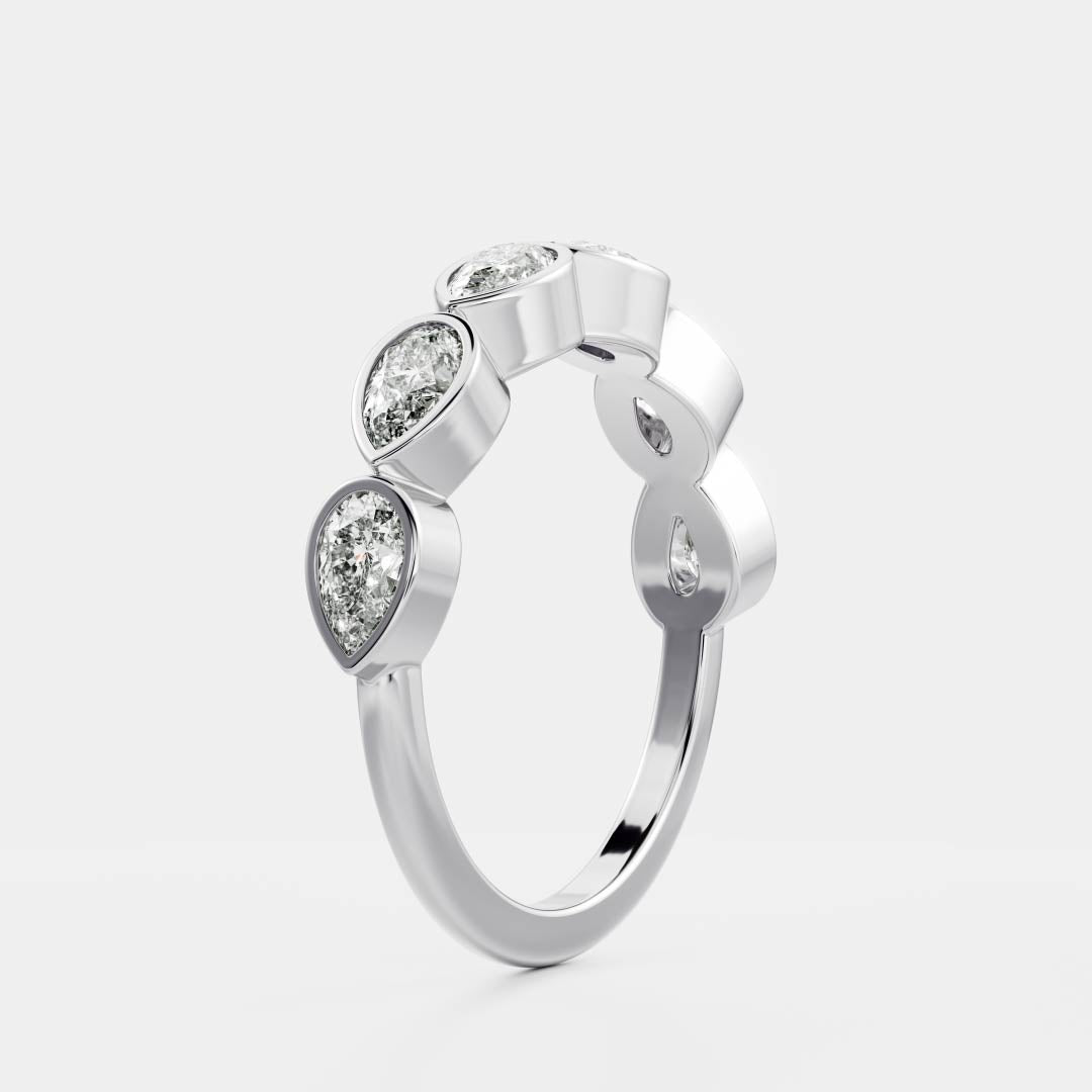 East West Half Eternity Bezel- 2.4 CT Pear Moissanite Wedding Band