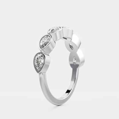 East West Half Eternity Bezel- 2.4 CT Pear Moissanite Wedding Band