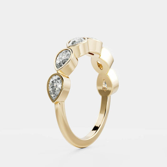 East West Half Eternity Bezel- 2.4 CT Pear Moissanite Wedding Band