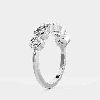 Half Eternity Bezel- 0.19 CT Round Moissanite Wedding Band