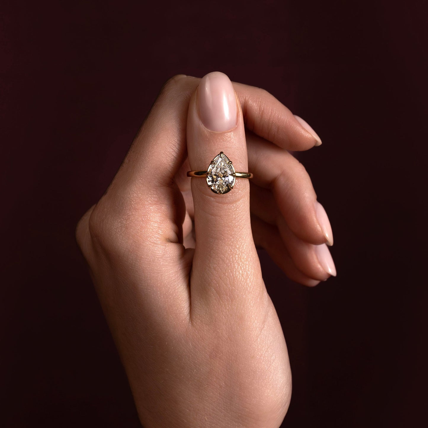 Solitaire Unique Bezel-Pear Lab Grown Diamond Engagement Ring