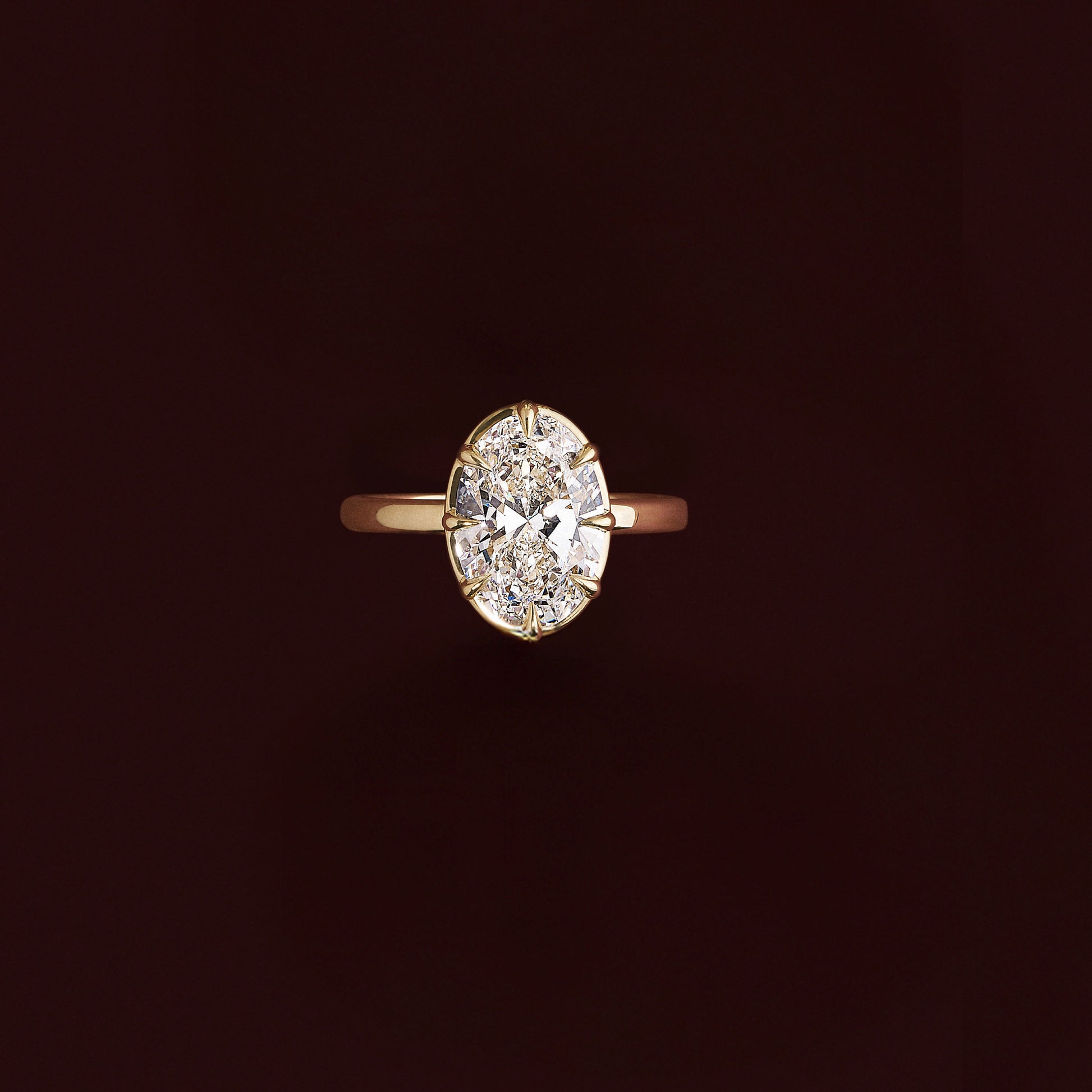 Solitaire Unique Bezel Low Profile-Oval Lab Grown Diamond Engagement Ring