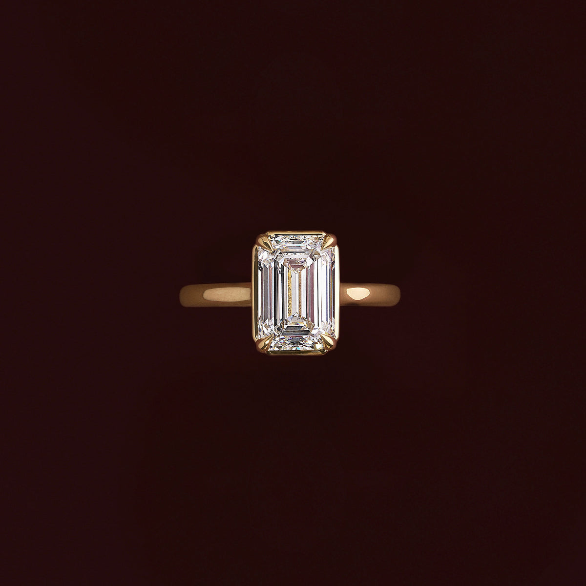 Solitaire Cathedral Unique Bezel-Emerald Lab Grown Diamond Engagement Ring