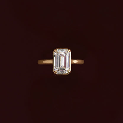 Solitaire Cathedral Unique Bezel-Emerald Lab Grown Diamond Engagement Ring