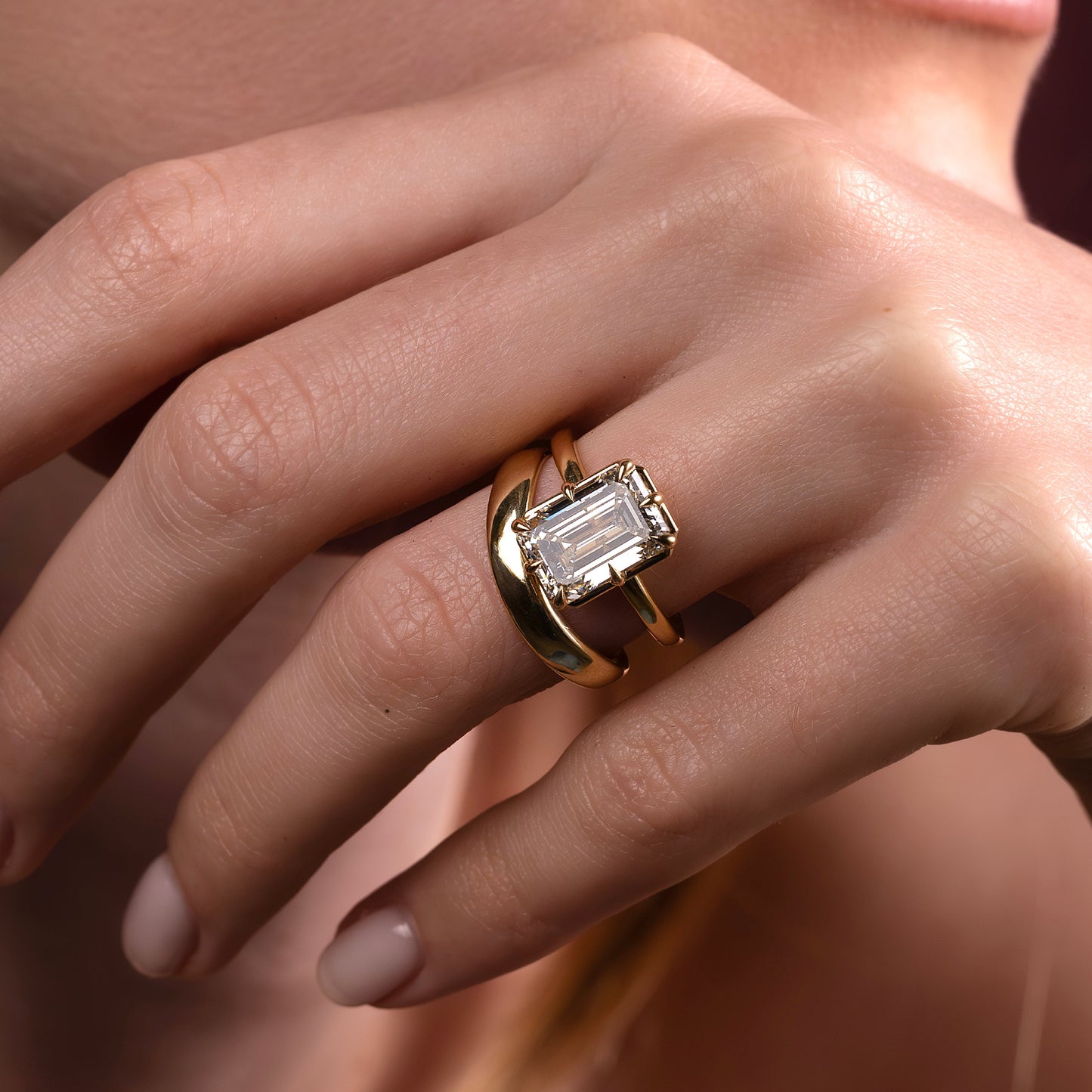 Solitaire Unique Bezel-Emerald Lab Grown Diamond Engagement Ring