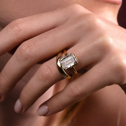 Solitaire Unique Bezel-Emerald Lab Grown Diamond Engagement Ring