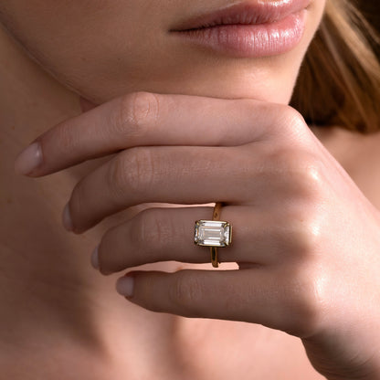 Solitaire Cathedral Unique Bezel-Emerald Lab Grown Diamond Engagement Ring