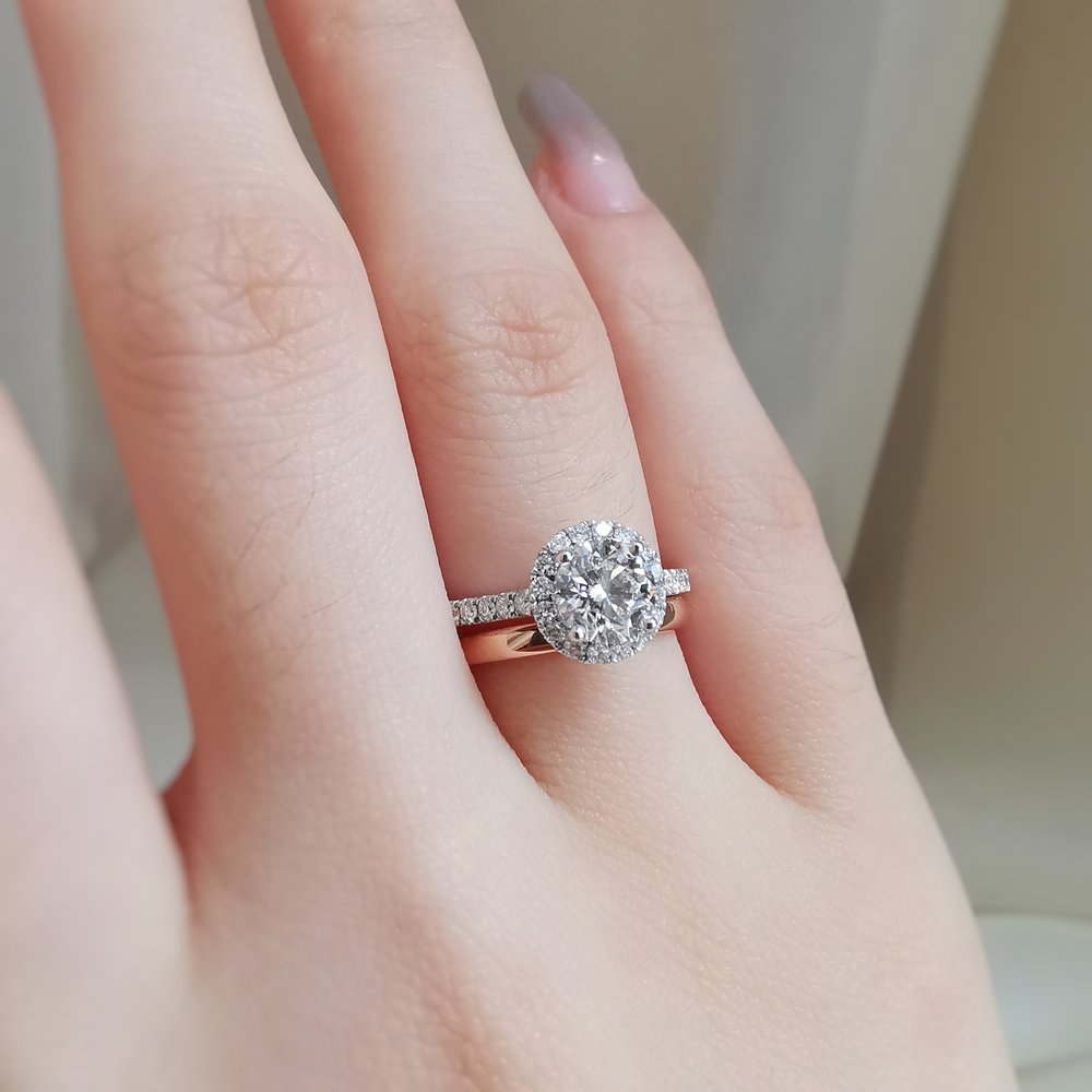 0.80 CT Round Lab-Grown Diamond Halo & Pave Engagement Ring