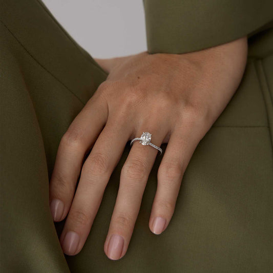 Curved Pave-1.1 CT Oval Lab Grown Diamond Engagement Ring