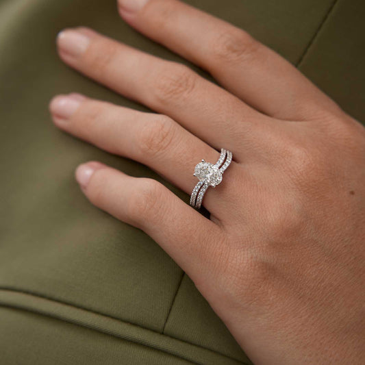 Curved Pave-1.1 CT Oval Lab Grown Diamond Engagement Ring