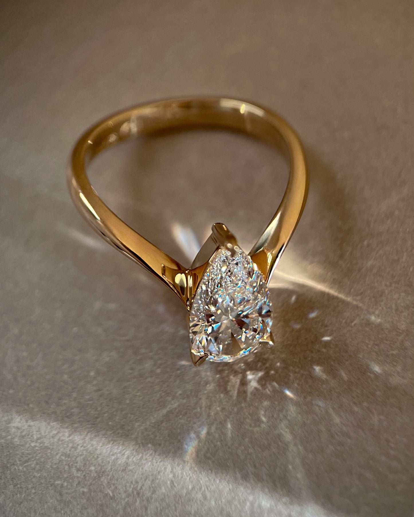 Solitaire V Curved Shank-Pear Lab Grown Diamond Engagement Ring