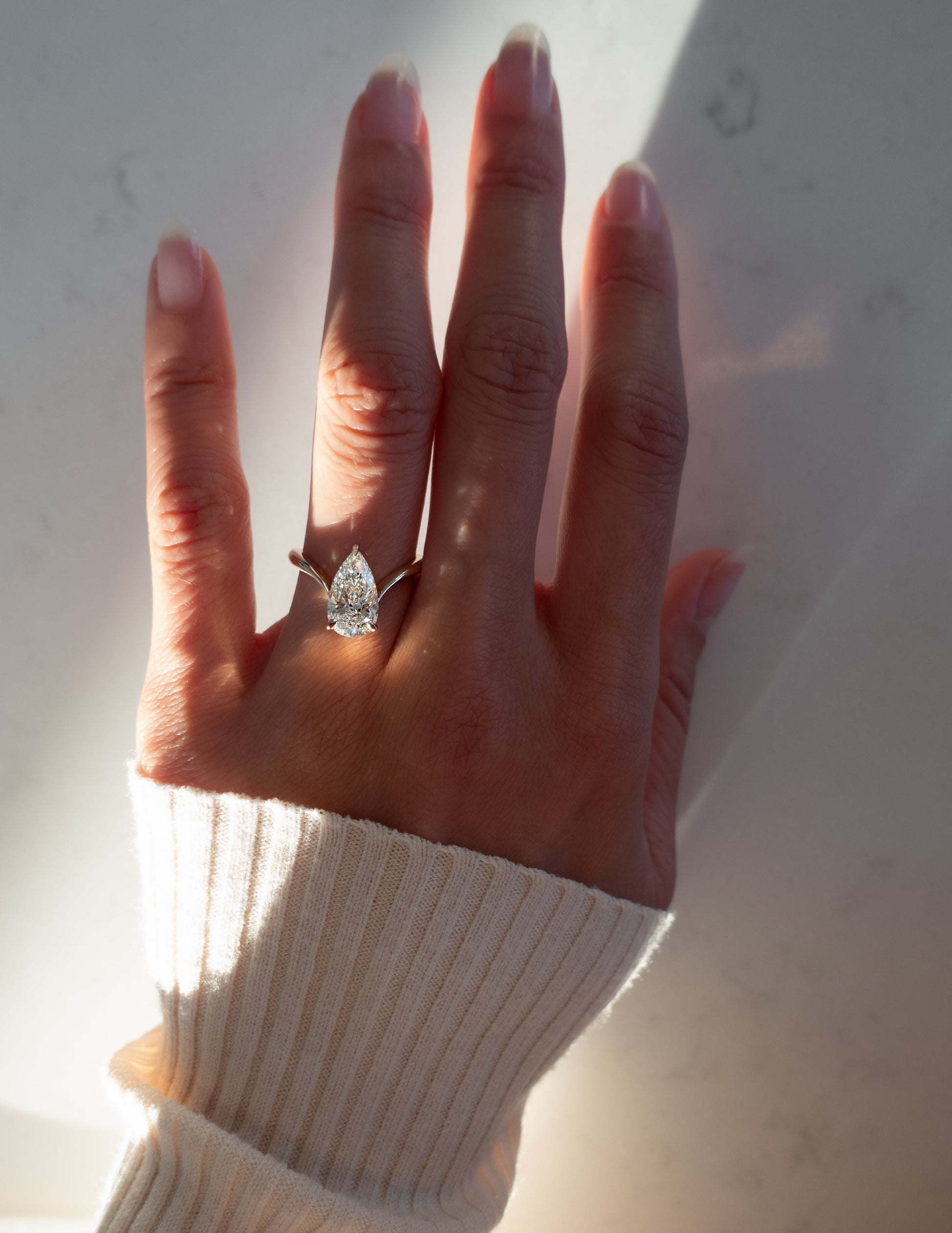 Solitaire V Curved Shank-Pear Lab Grown Diamond Engagement Ring