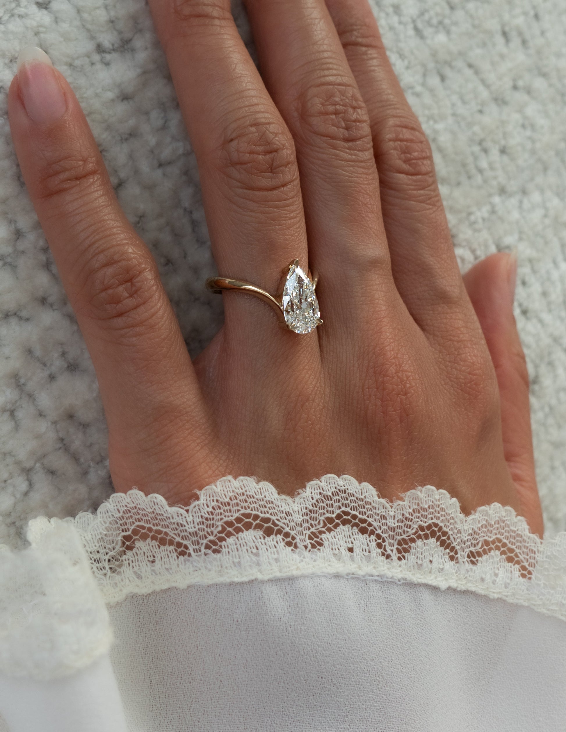 Solitaire V Curved Shank-Pear Lab Grown Diamond Engagement Ring