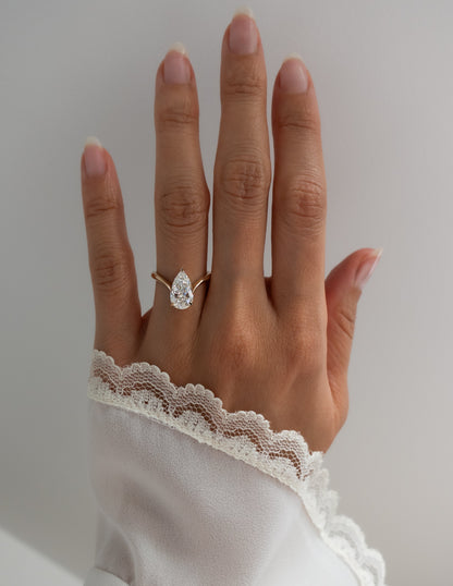 Solitaire V Curved Shank-Pear Lab Grown Diamond Engagement Ring