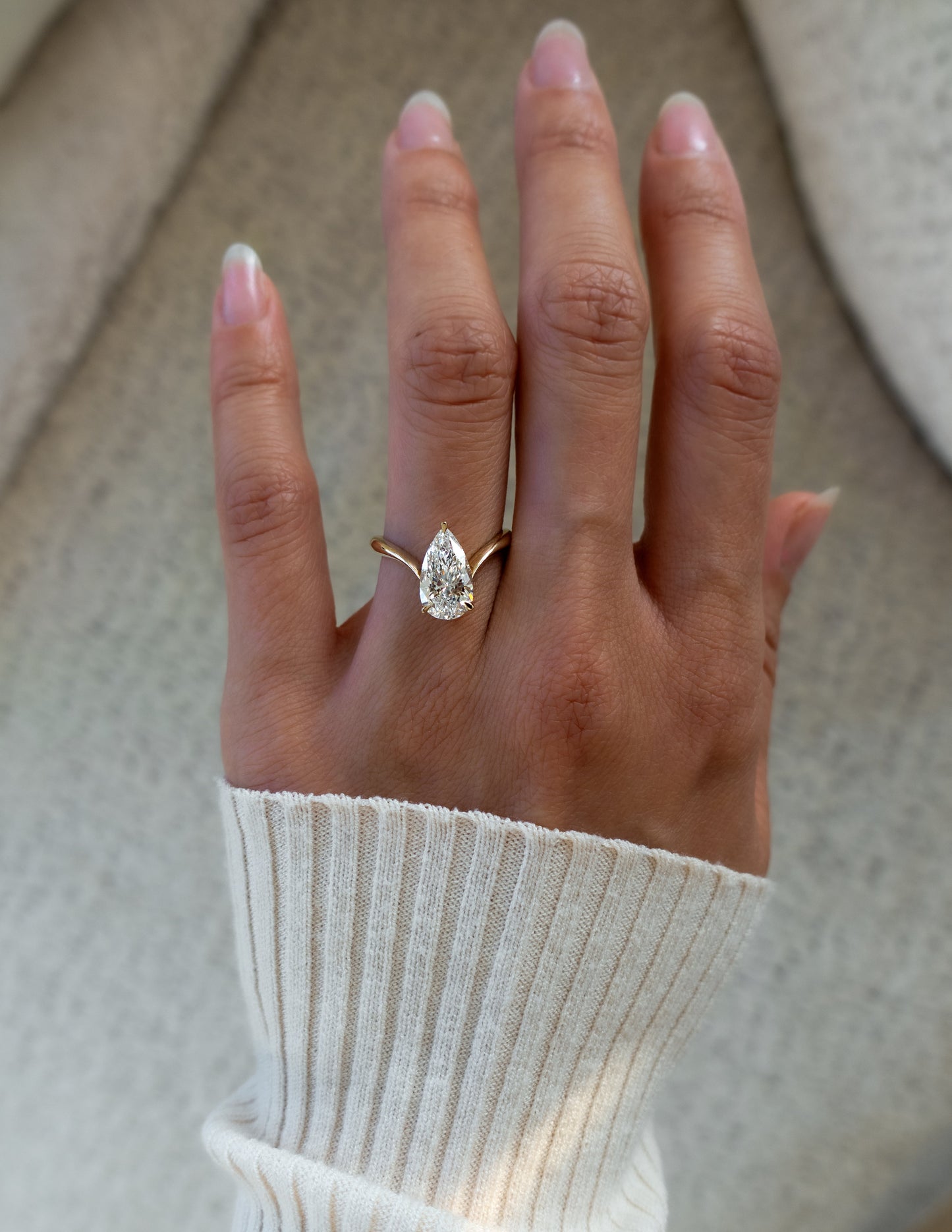 Solitaire V Curved Shank-Pear Lab Grown Diamond Engagement Ring