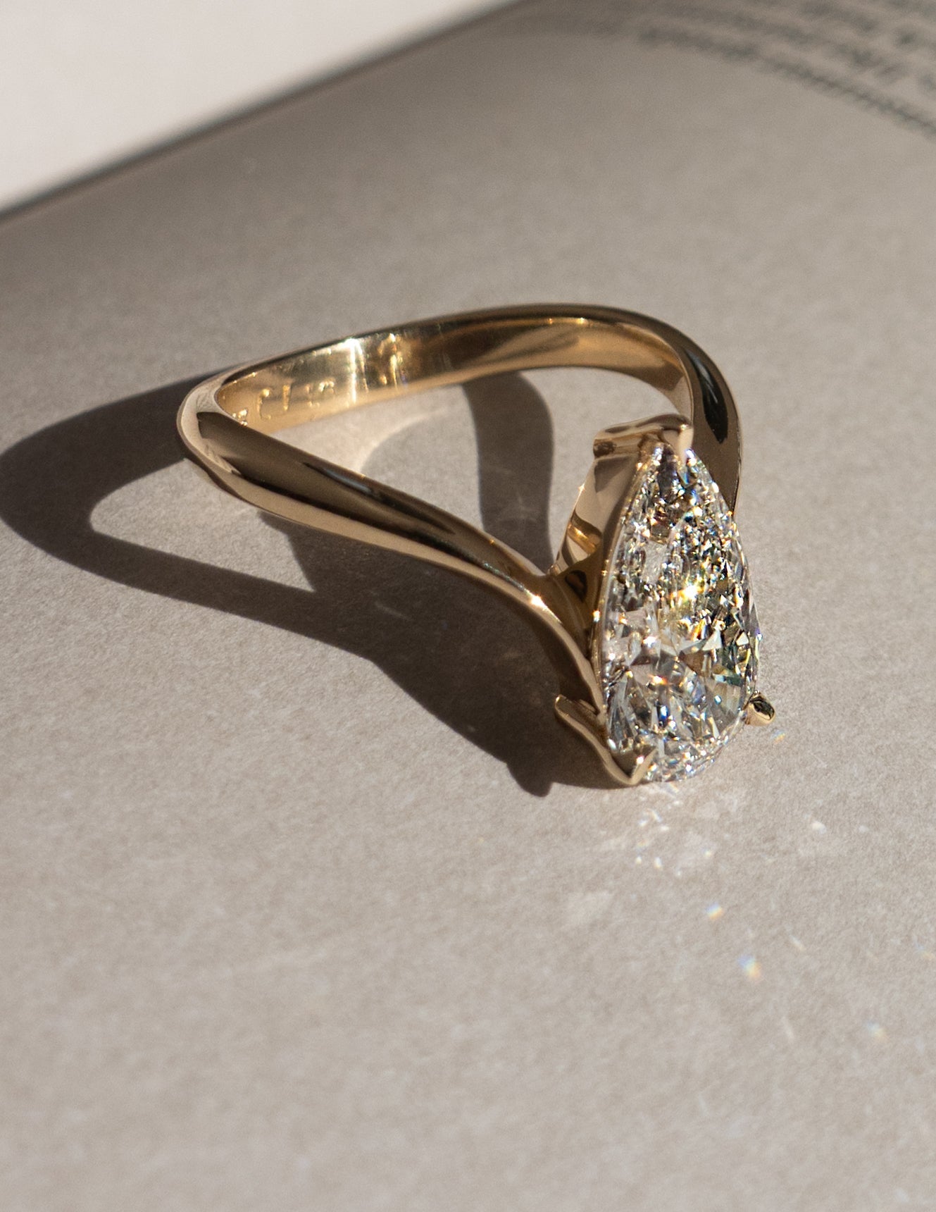 Solitaire V Curved Shank-Pear Lab Grown Diamond Engagement Ring