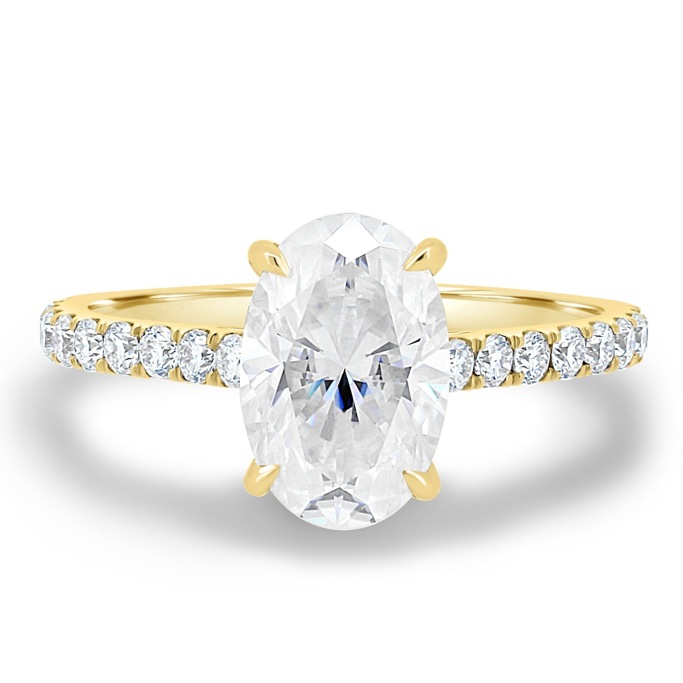 2.11 CT Oval Lab-Grown Diamond Hidden Halo Pave Engagement Ring in Gold