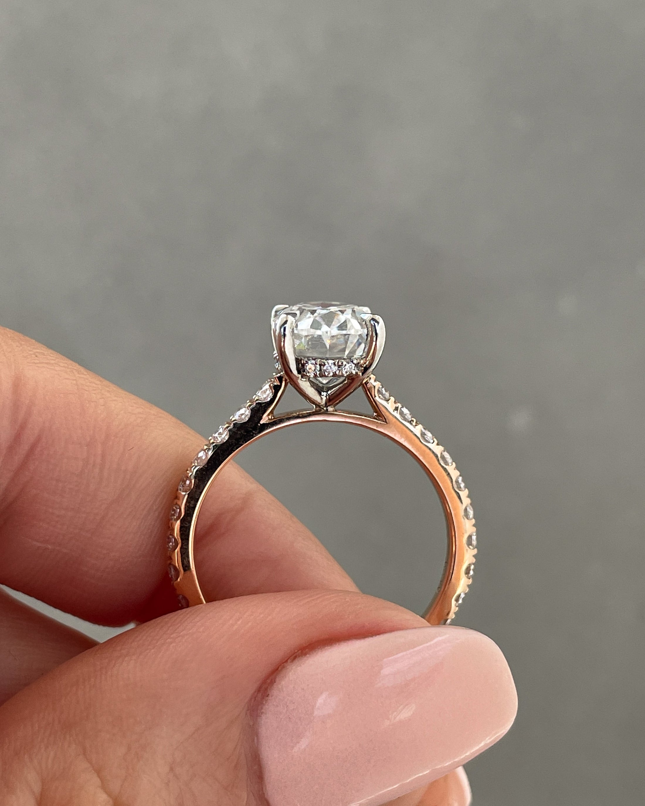 2.11 CT Oval Lab-Grown Diamond Hidden Halo Pave Engagement Ring in Gold