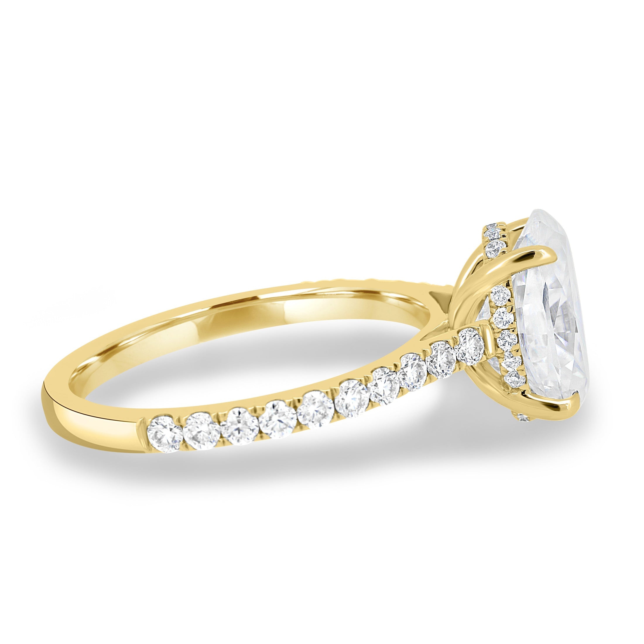 2.11 CT Oval Lab-Grown Diamond Hidden Halo Pave Engagement Ring in Gold