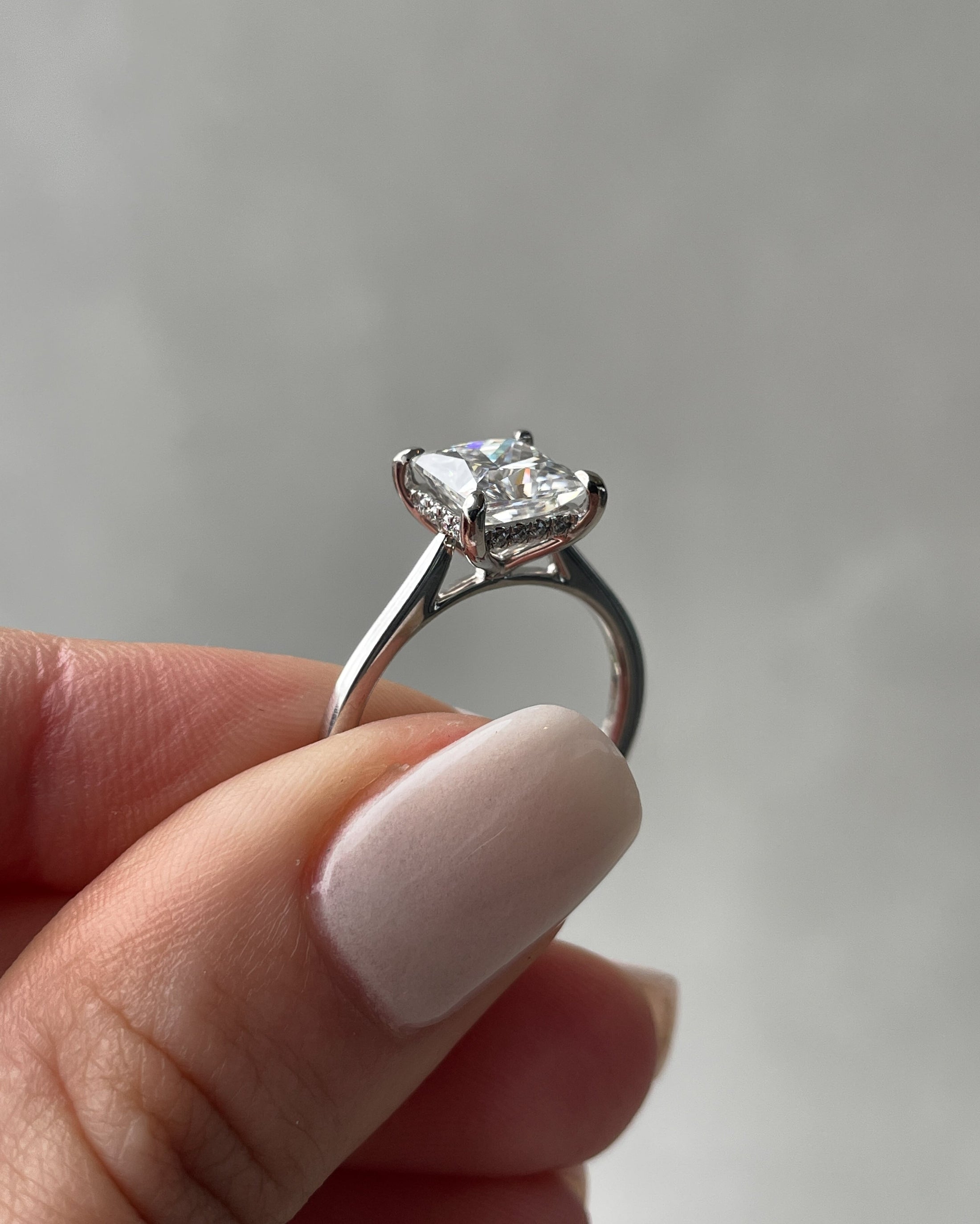 Radiant 1.5 CT Princess-Cut Lab Diamond Hidden Halo Engagement Ring