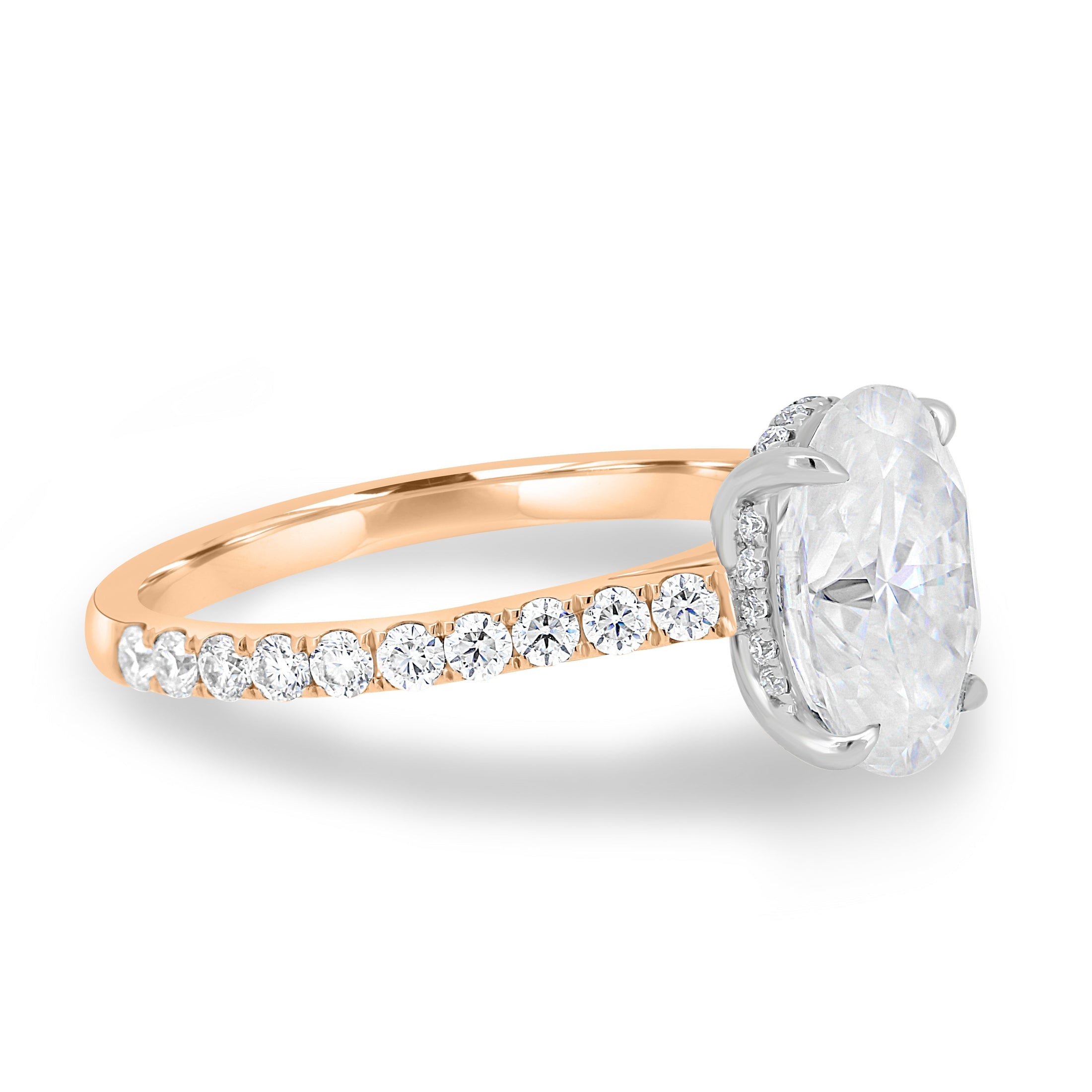 2.11 CT Oval Lab-Grown Diamond Hidden Halo Pave Engagement Ring in Gold