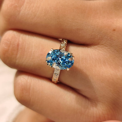 Nature Inspired-2.0 CT Blue Oval Lab Grown Diamond Engagement Ring
